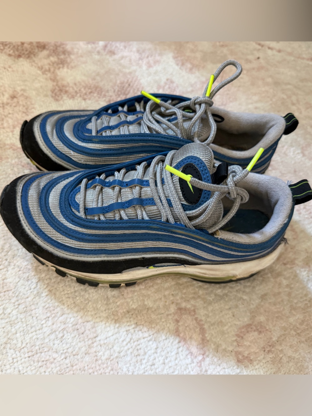Nike Woman’s Blue, Gray and Black Running Sneakers with Neon Accents